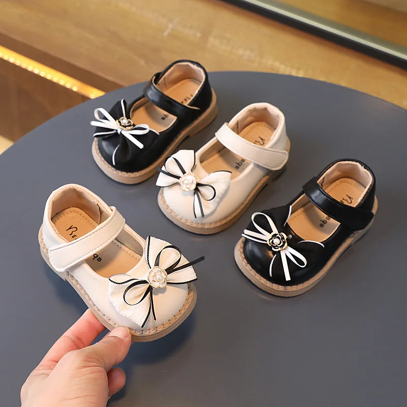 

Children's Leather Shoes Sweet Flower Bowknot Baby Girl Shoes Spring Autumn Elegant Fashion Kid Walking Single Shoe for Princess