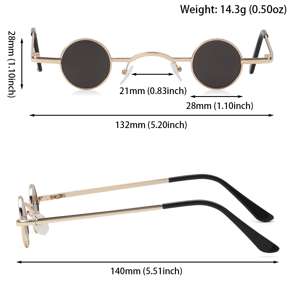 Vintage Rock Punk Mann Sonnenbrille Klassische Kleine Runde Sonnenbrille Frauen Breite Brücke Metall Rahmen Schwarz objektiv Fahren Brillen – Detail 7