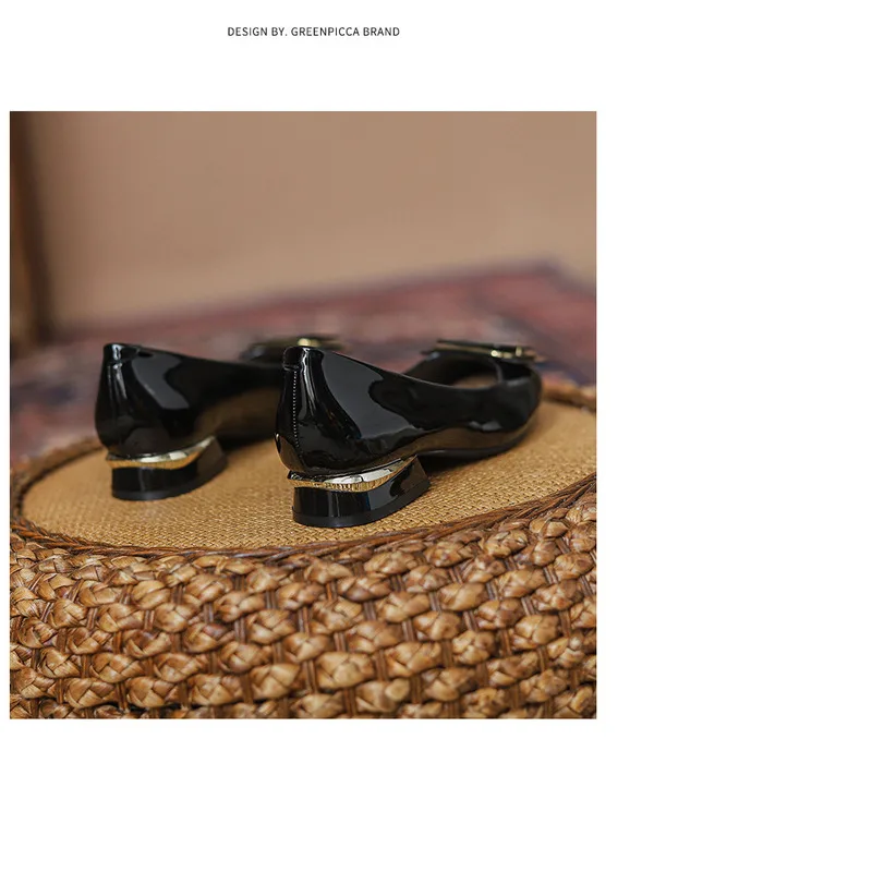 French Style Women's Flat Shoes Leather Square Toe Low Block Heel_voghion.com