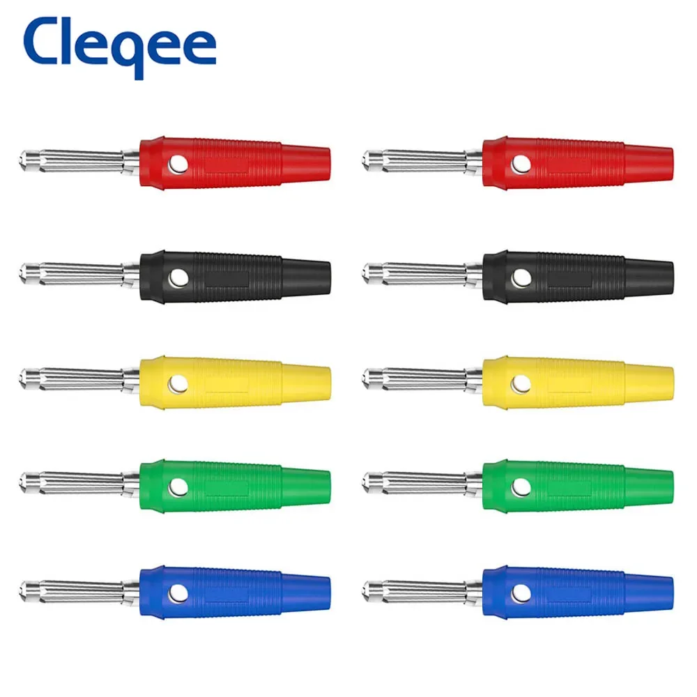 Cleqee-empilhável Banana Plug Parafuso Bloqueio e Soldagem Conector de Cobre Sondas de Teste de Amplificador de Alto-falante 32a mm P3008 10 Pcs