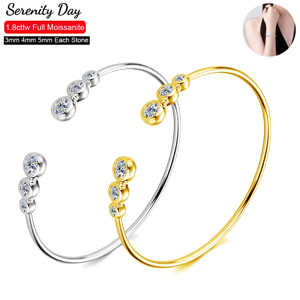 

Serenity 1.8cttw Real D Color 3mm 4mm 5mm Full Moissanite Adjustable Bracelet For Women Gift S925 Sterling Silver Fine Jewelry