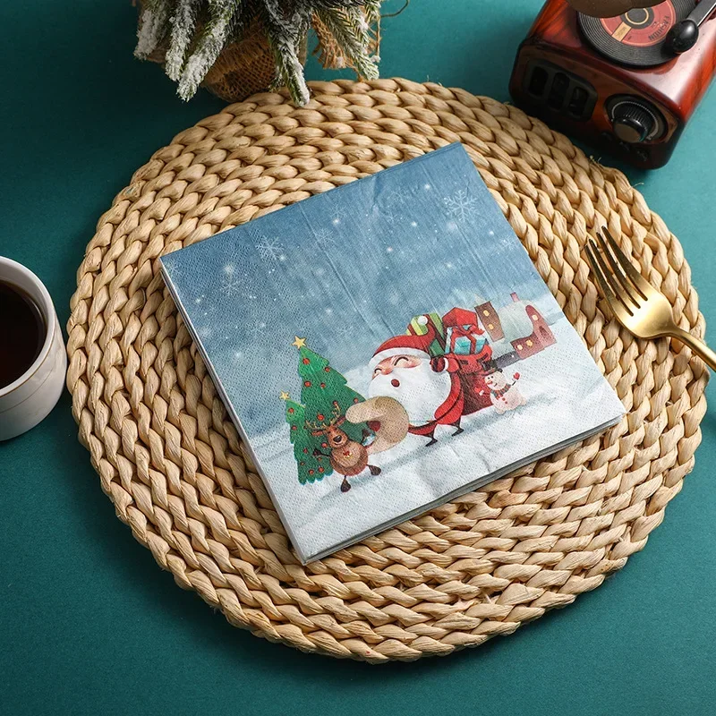 Christmas Party Napkins Snow Starry Sky Elements Wine Glass Flower Folding DIY Decoupage Paper 20pcs 33cm 2-ply