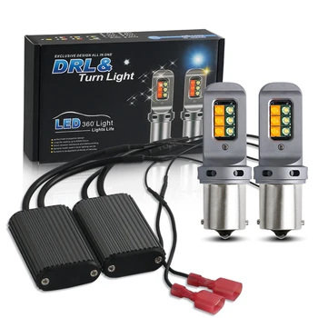 LED 자동차 DRL 방향 지시등, 오류 없음, 듀얼 컬러, 화이트 앰버, 2 인 1, BA15S, 1156, P21W, by21w, BAU15S, 7440, W21W, T20, 3156 Canbus, 2 개