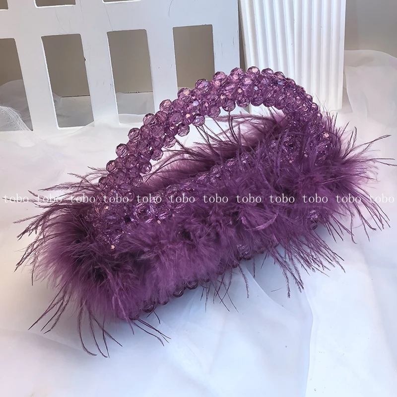 Handmade Women Party Purses Customized Pearl Bead Bag with Ostrich Feather  Fur Designer Brand Box Ladies Hand Bags - AliExpress