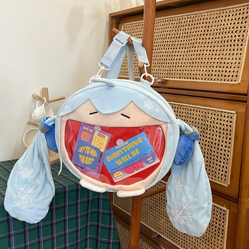 New Hatsune Miku Snow Miku Large-capacity Shoulder Bag Cute Smiling Face Storage Bag Cosplay Backpack