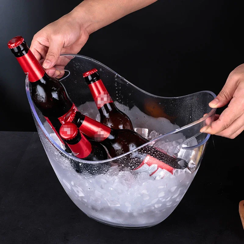Acrylic White transparent Ice Buckets Ice Container Champagne Bucket with Handle Bar KTV Supplies Red Wine Beer Party Bucket
