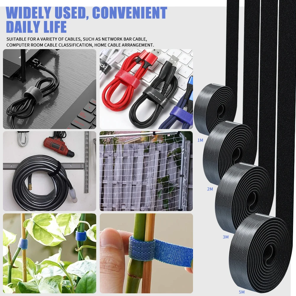 1m 3m 5m Reusable Cable Organizer Wire Winder Tape Nylon Cable Tie Desk Wire Management for Earphone Mouse Data Cables