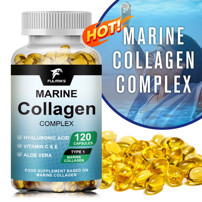 

Marine Collagen Capsules with Hyaluronic Acid, Aloe Vera, Vitamin C & E -Promote Firm Skin, Strong Nails & Hair, Healthy Joints