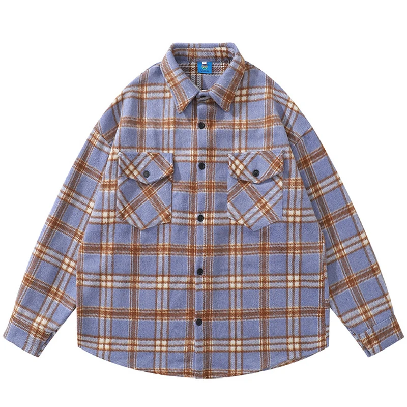 

Casual Chic Check Tops Turn-Down Collar Autumn Shirts For Men Oversize Hawaii Plaid Printed Long Sleeve Shirts Unisex Streetwear