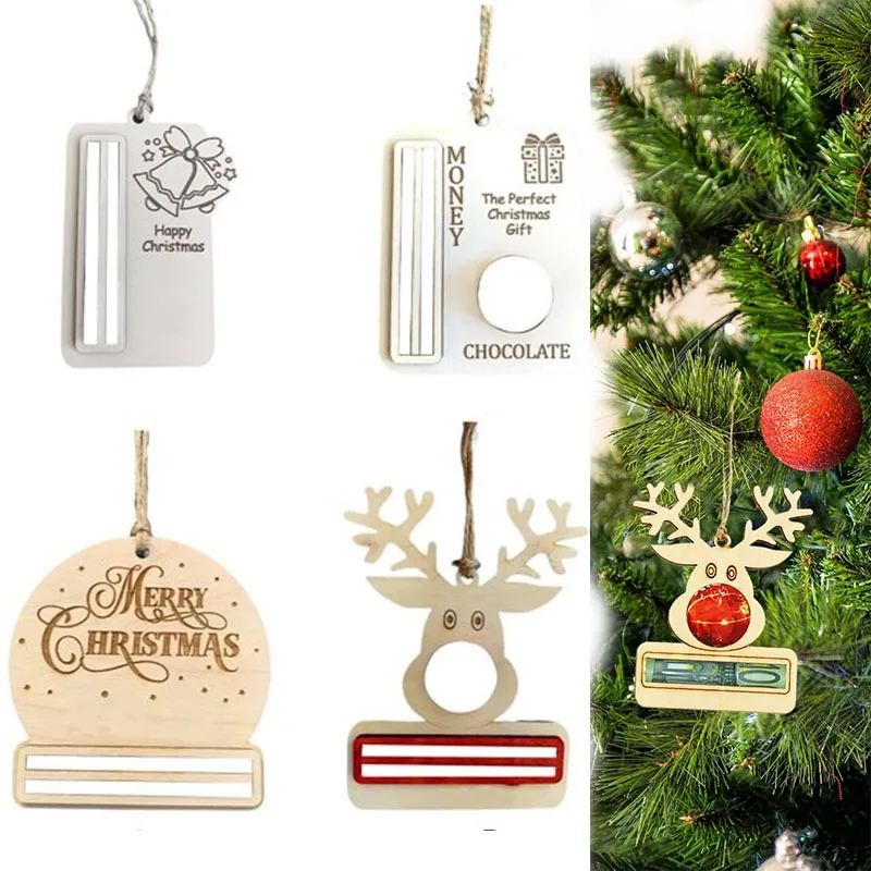 Christmas Gift Card Holder Ornaments - 5PCS Wooden and Acrylic Money and Chocolate Gift Tags for Holiday Tree Decoration