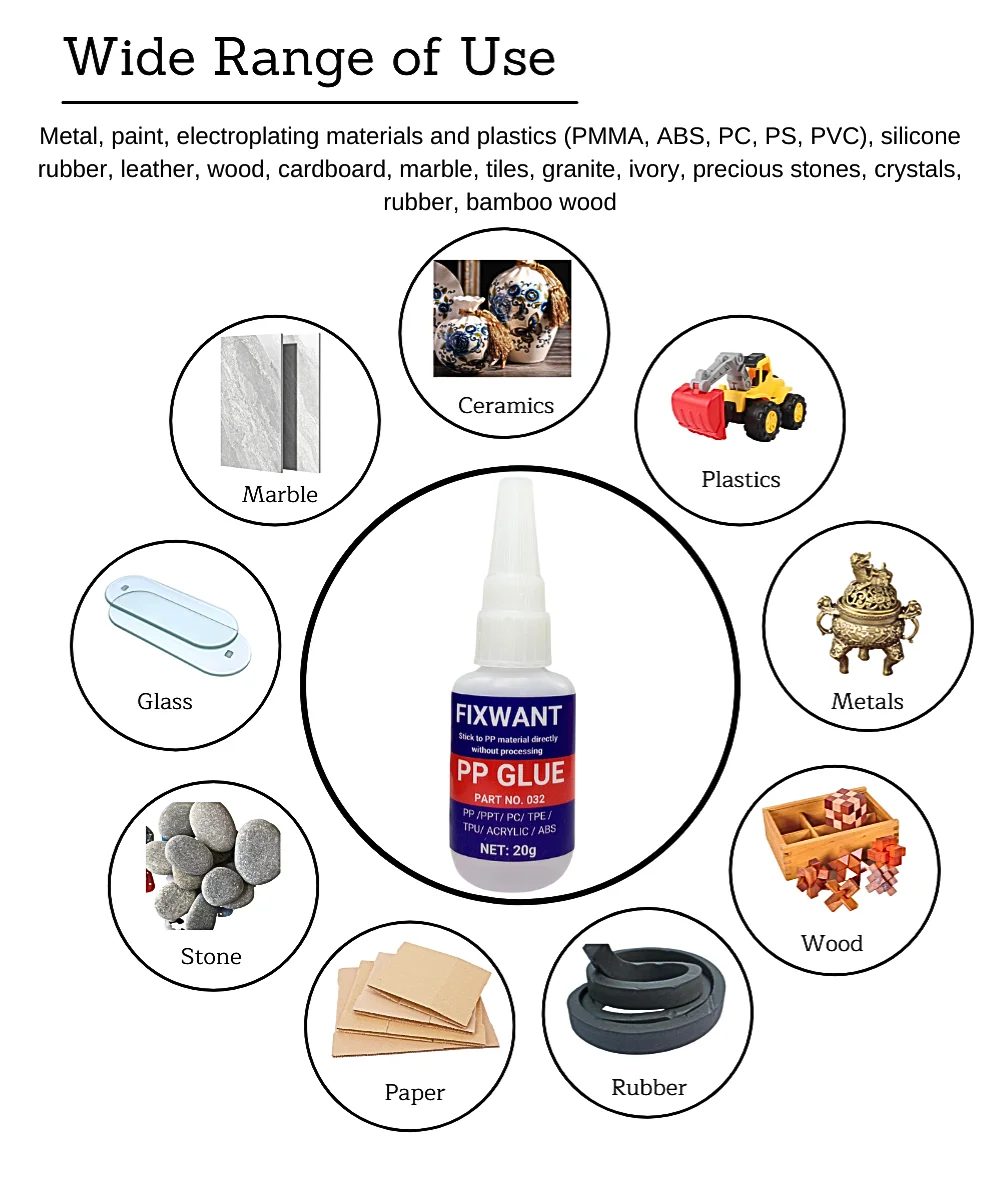 FIXWANT 플라스틱 재료용 강력하고 지속적인 접착력, PP, PPT, PC, TPE, TPU, 아크릴, ABS 접착제, 20g