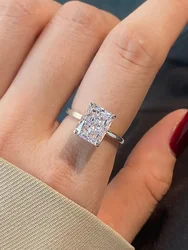 Sterling Silver Luxury Shiny Zircon Rectangle Women's Ring - Engagement, Wedding, Gorgeous High - Quality Jewelry (Silver)
