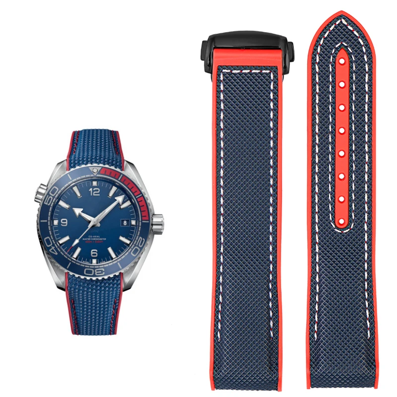 Curved End Fabric and Rubber Strap for Men's Watch, 20mm-22mm
