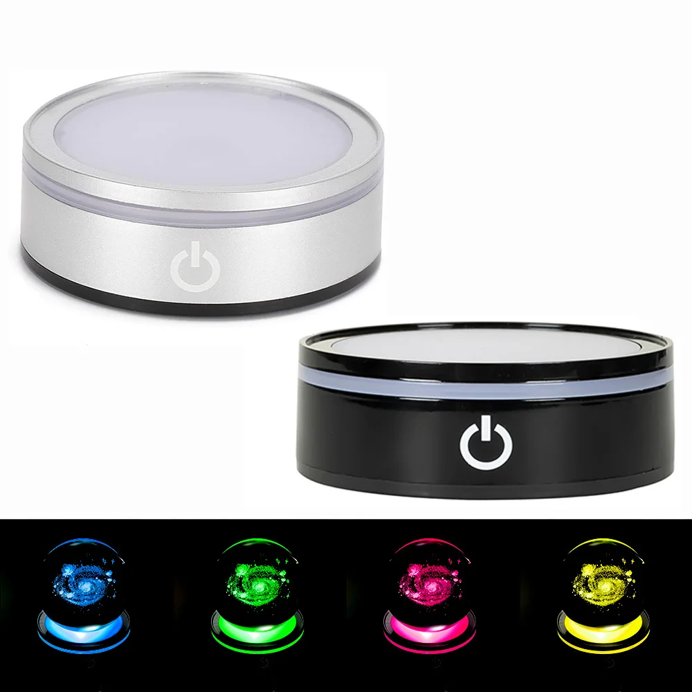 LED 라이트 베이스 미끄럼 방지 원형 디스플레이 스탠드, RGB 색상, 유리 크리스탈 병 아트워크 장식에 적합 (알림: 회전 없음)