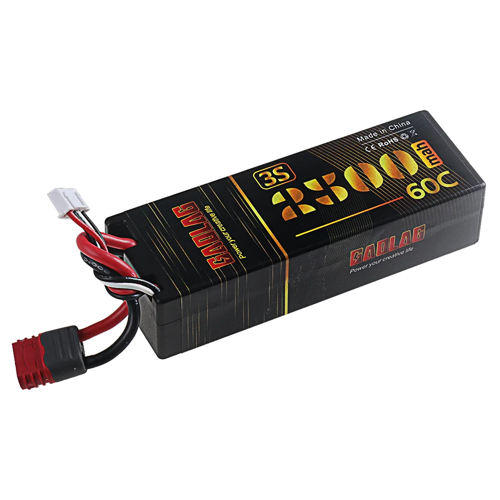 Batterie drone Lipo 11.1V 6000mAh XT60 posée sur fond neutre, haute capacité pour drones