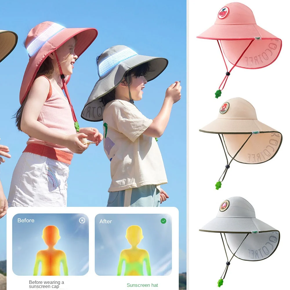 

Camping Alpine Cap Children's Sun Protection Hat New Sun-Shade Fisherman Hat with Whistle Beach Hat Adjustable with Cape Sun Hat