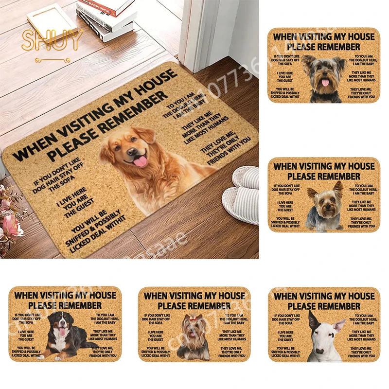 

Please Remember Golden Retriever Dogs House Rules Doormat Front Door Mat Anti-Slip Waterproof Floor Bathroom Entrance Rug Carpet