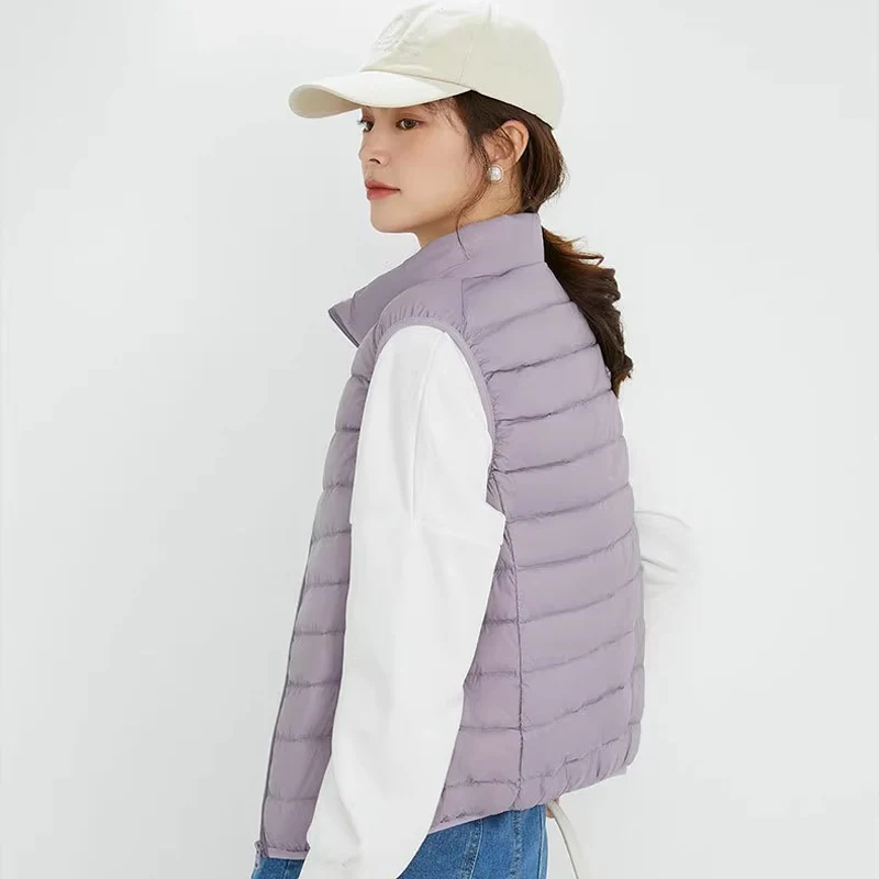 2023 New Woman Waistcoat Stand Collar Ultra Light Solid Sleeveless Duck Down Jackets Women Casual Puffer Quilted Vest Coat - 3