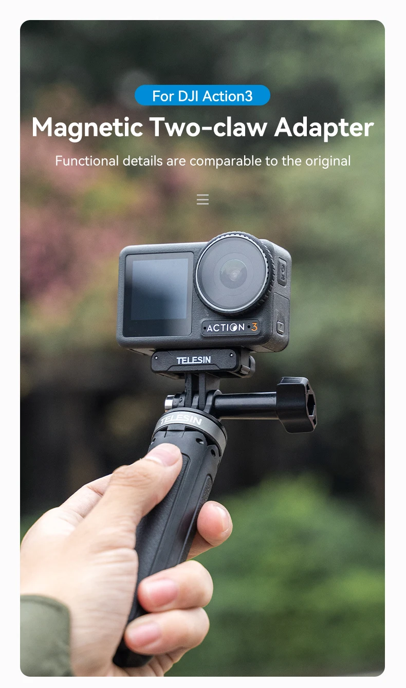 TELESIN Magnetic Two Claw Adapter Action Camera Accessories For OSMO Action 3 4