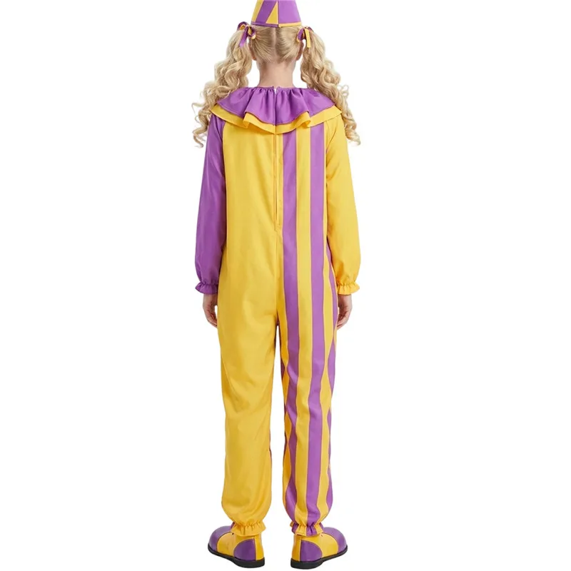 Costume da Clown Classico per Adulti, Tuta a Righe a Maniche Lunghe con Colletto Arricciato, Abbigliamento da Circo per Carnevale, Costume per Festa di Halloween - immagine 6