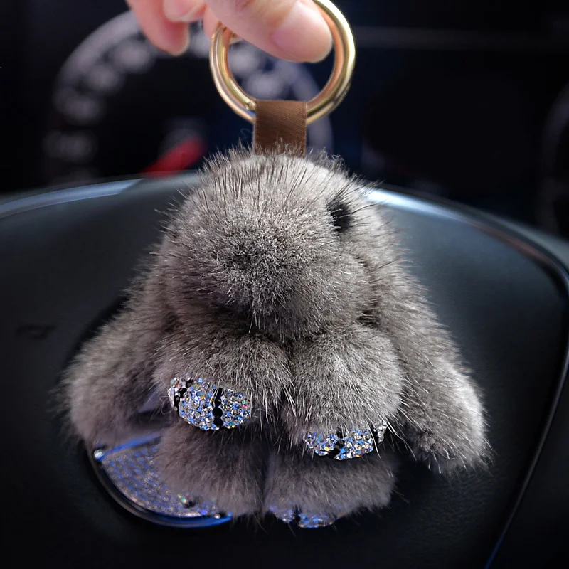 Cute-Cartoon-Rabbit-Fur-Diamond-Crystal-Pom-Pom-Keychain-Handbag-Car-Keyring-Women-Diamante-Mink-fur-Key-Buckle-2