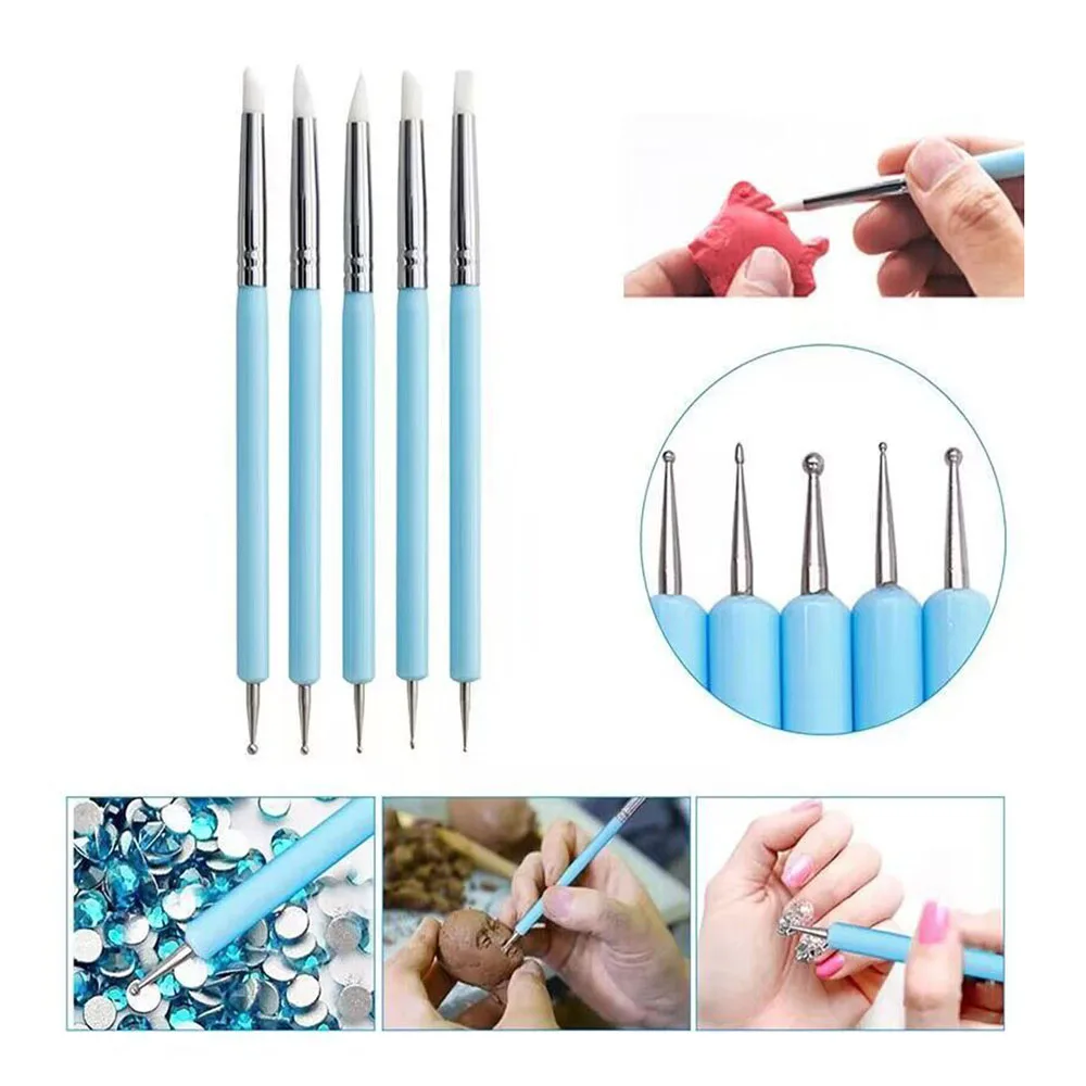 5pcs/Set Double-ended Silicone Head Carving Dotting Pen Brush Modeling Dotting Nail Art Pottery Clay Tool DIY Sculpting Tools 4
