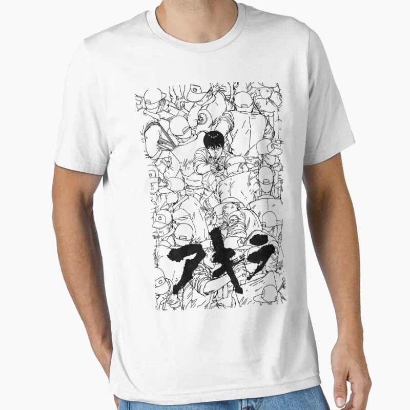 80er Jahre Retro Anime Akira Kaneda Manga schwarzes Detail Kurzarm-T-Shirt mit Rundhalsausschnitt für Männer Große Größe Erwachsene Tops S-6XL