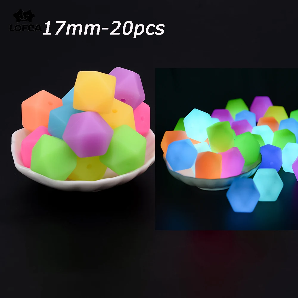 

LOFCA 20pcs Luminous Beads 17mm Stereo Hexagonal Food Grade Silicone Beads for Making DIY Charm Bracelet Necklace Accessories