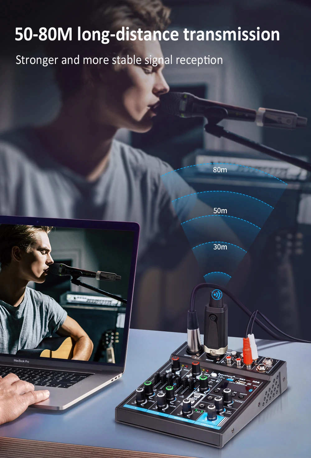 Wireless Microphone System XLR Mic Converter Transmitter and Receiver UHF Automa