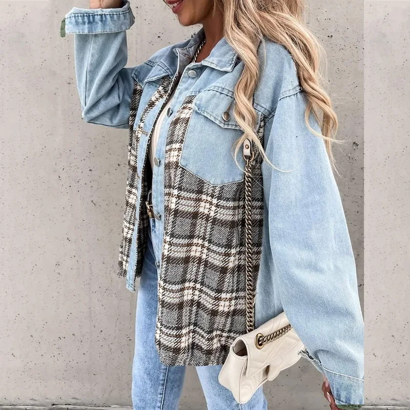 

Holifeni Autumn Womens Plaid Jacket Long Sleeve Lapel Button-Down Shirts Corduroy Denim Shacket Coat Casual Tops Outwear with