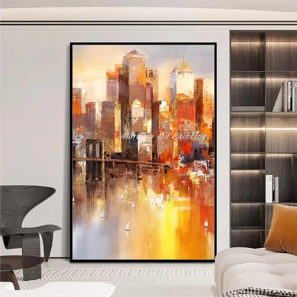 

Картина маслом на холсте, пейзаж города, ручная роспись