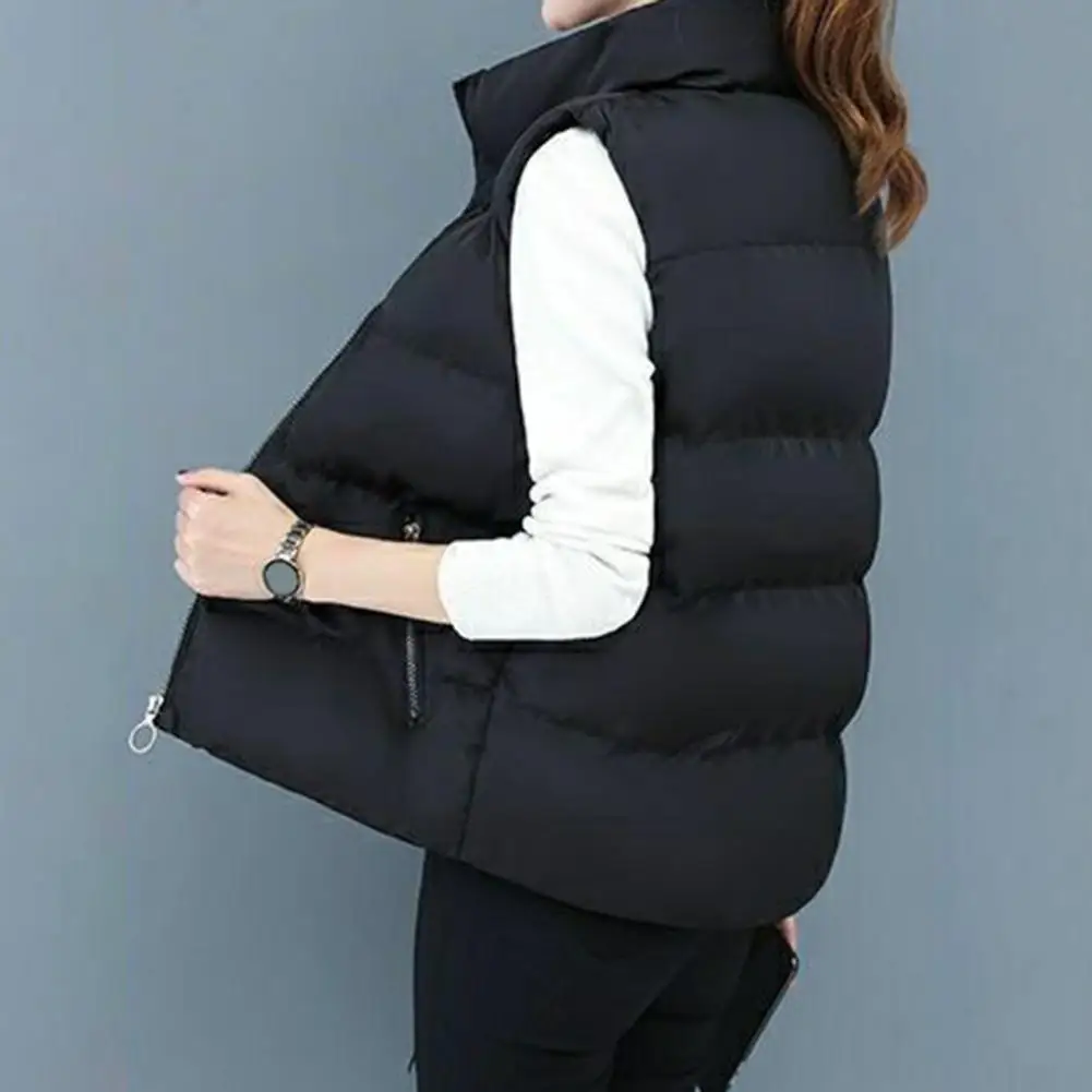 

Trendy Sleeveless Jacket Zipper Washable Women Waistcoat Windproof Fleece Lined