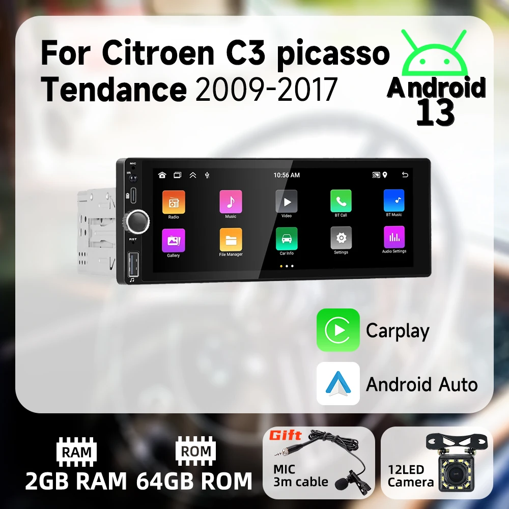 

Carplay Android Auto 1 Din Radio Android for Citroen C3 Picasso Tendance 2009-2017 Car Multimedia Stereo Head Unit Autoradio GPS