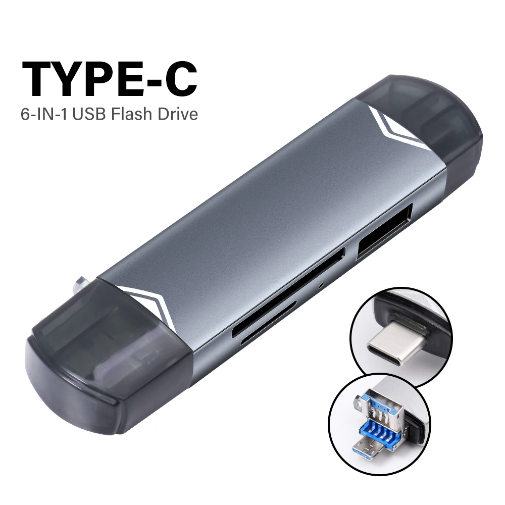 Compact 6-in-1 Multifunctional Card Reader with USB 3.0 - Black