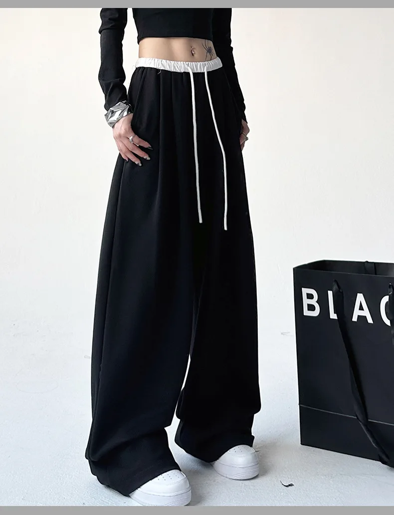 Black Women's Sweat Pants 2024 Spring Summer New Loose Pants