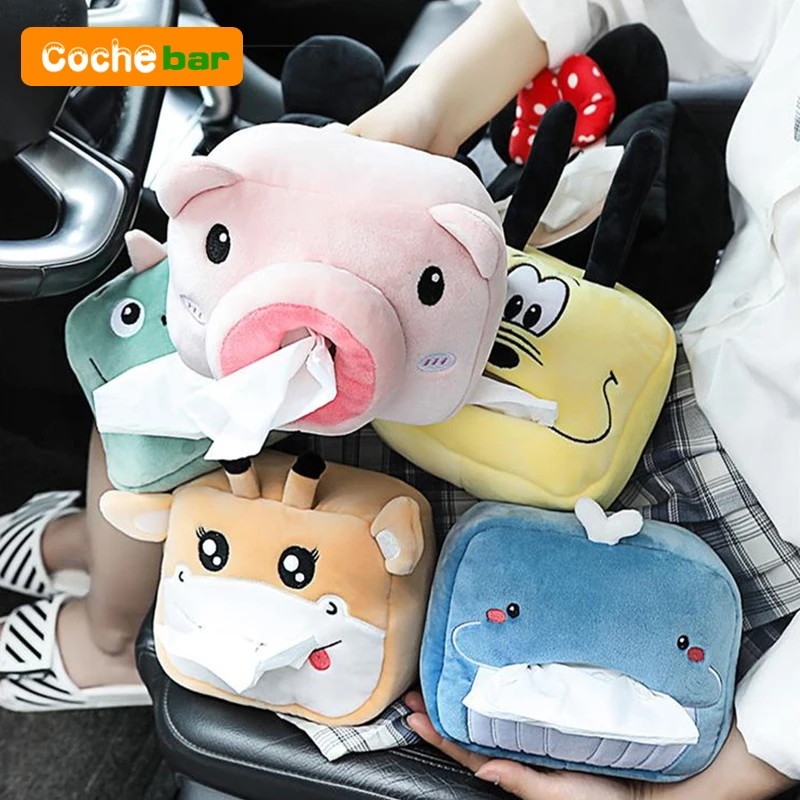 Cartoon tissue box Holder Cute Short Plush Tissue Boxes Bracket Auto Armrest Box Car Seat Back Car Decorations Holder