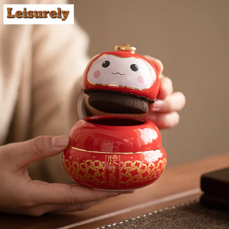 Wealthy Snake Year Chinese Red Tea Box Organizer Moisture-proof Boutique Storage Tank Containers Tea Caddy Tableware Ornaments