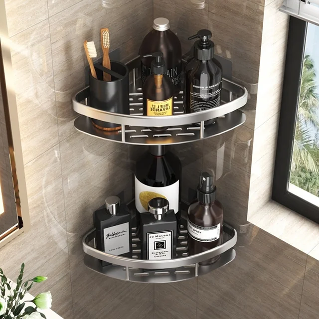 Thickened Bathroom Four-sided Shelf, Wall Mount Triangular Shelving Rack,  Punch-free Rotating Shower Caddy For Washroom Toiletries