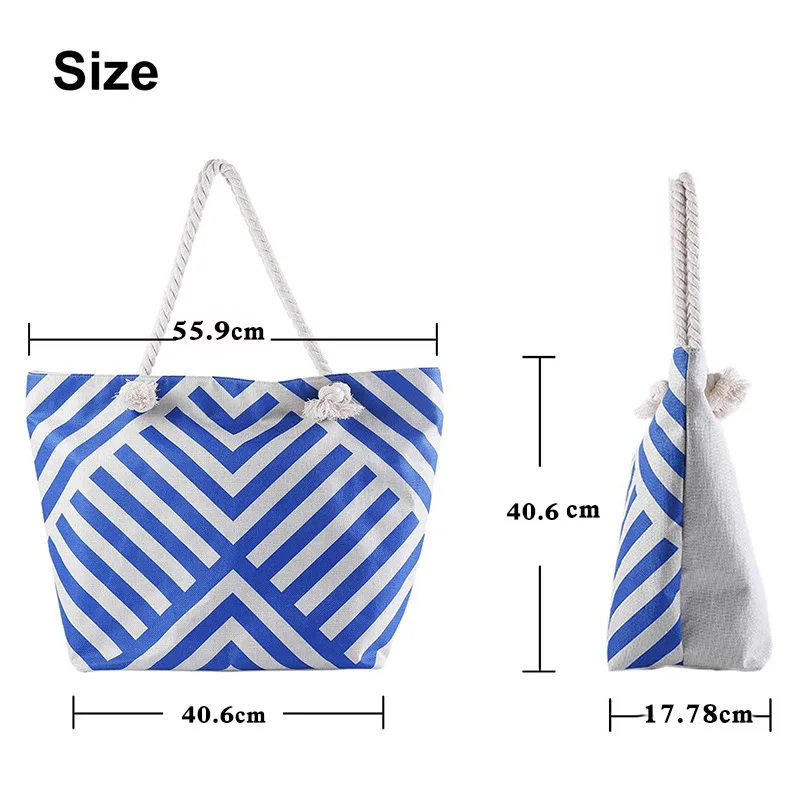 Shopper Bag Women's Summer Bag Tote Blue Geometric Figure Beach Bag Toy Storage Bag Portable Shoulder Bag Portable Bag Female