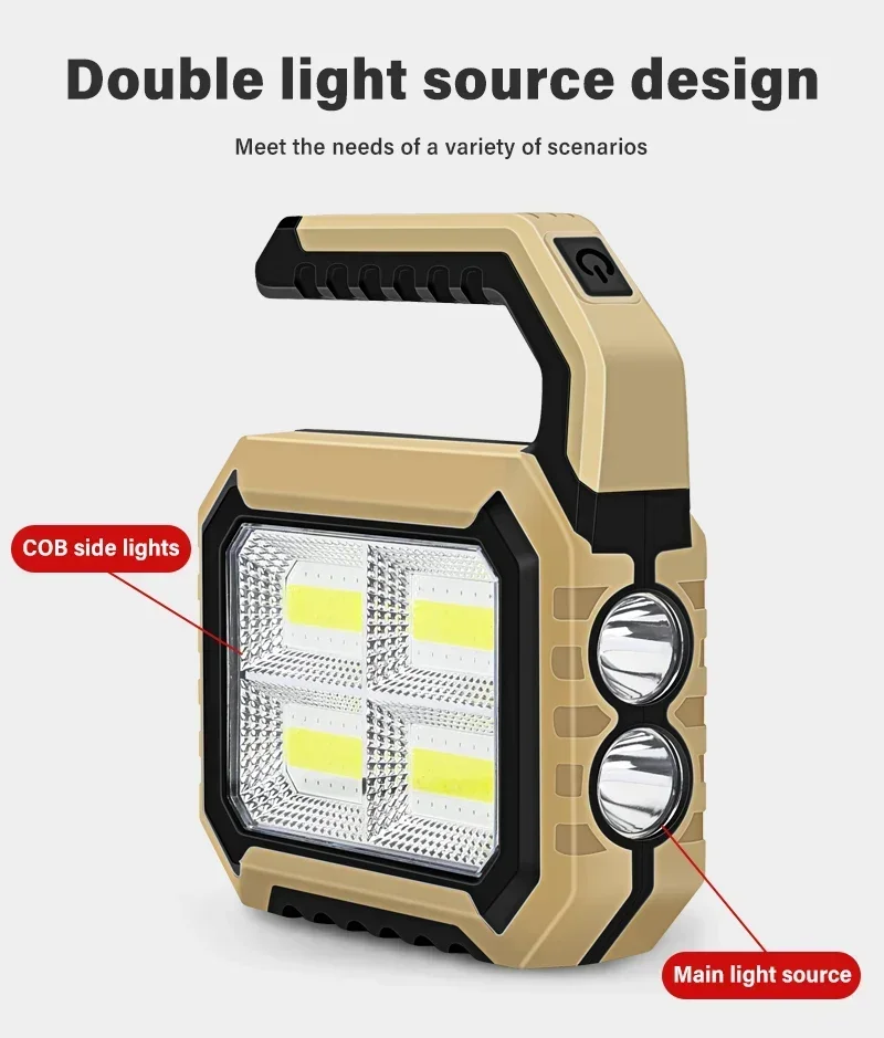 Description Picture 6 of itemSolar Energy Working Lamp Powerful Flashlight Rechargeable Camping Spotlight with Side Light 5 Lighting Mode for Camping Outdoor