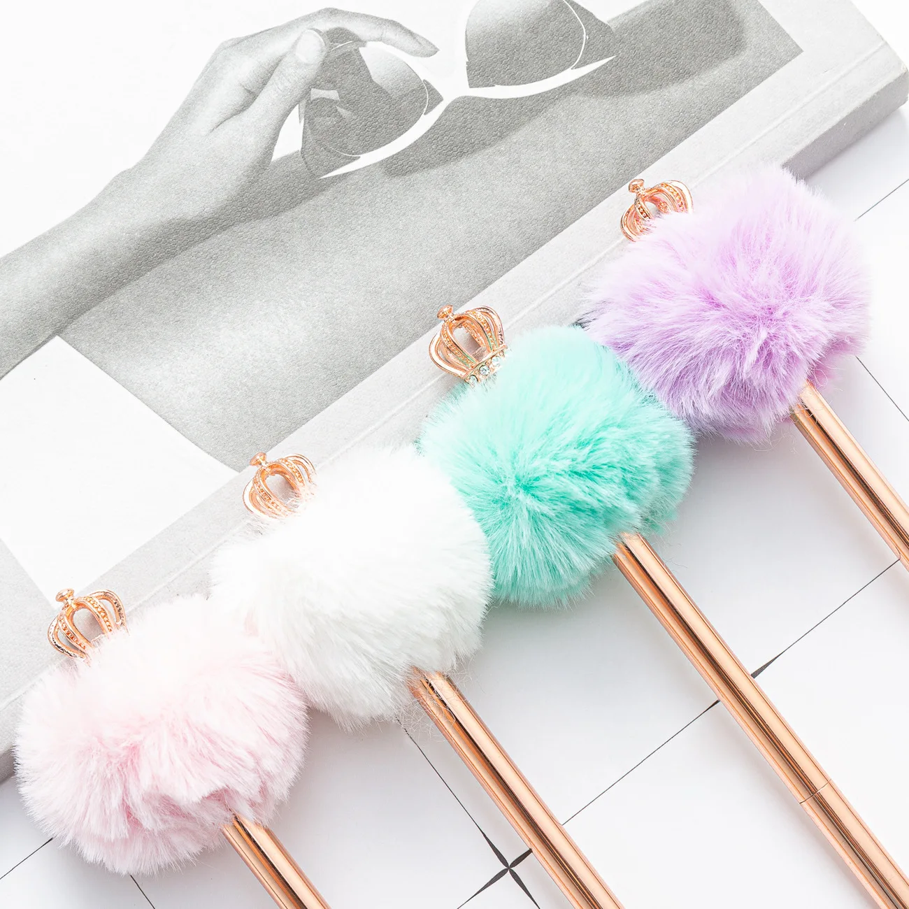 Ballpoint Pen Crystal Shiny Metal Crown Hair Ball School Stationery