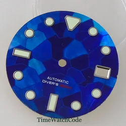 Green Luminous Mother of Pearl Watch Dial with Date Window and Hands Set (Blue dial)