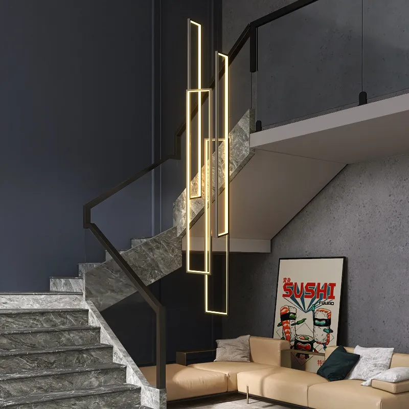 Modern Minimalist Rectangular Led Staircase Chandelier – FavorShopping