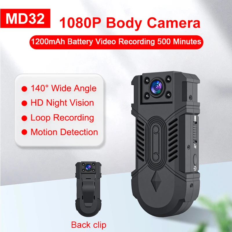 Md32 Mini Body Camera 1080P Hd Motion Detect Ir Night Vision Back Clip Videoregistratore Audio Digitale Micro Sport Cam Camara Spia