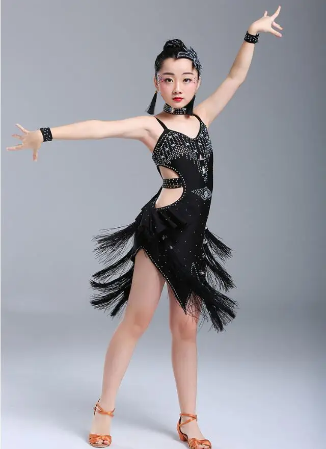 Robe de patinage artistique avec glands pour filles, vêtements de danse  latine, olympiques de performance de salsa pour enfants, tenues de  compétition, salle de Rh, rave - AliExpress