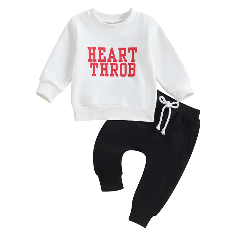 Baby Boys Pants Set Long Sleeve Crew Neck Letters Print Sweatshirt with Elastic Waist Sweatpants Valentine’s Day Outfit
