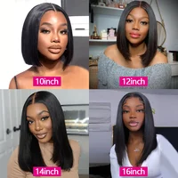 Perruque sans colle en cheveux humains prête à porter, perruques courtes bob pour femmes, perruques transparentes pré-coupées en cheveux humains, perruques décolorées sans nœuds, ligne de cheveux naturelle, perruques 100% cheveux humains pour femmes, sans colle, perruques pas chères en liquidation, perruque Alianna 4x4 Lace Closure pré-épilée 8