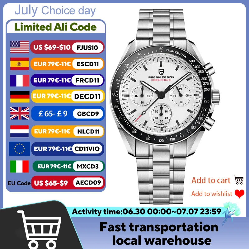 PAGANI DESIGN 2026 New V5 PD1701 Men's Watches Luxury Quartz Watch Men Sport Speed Chronograph AR Sapphire glass 100M Waterproof