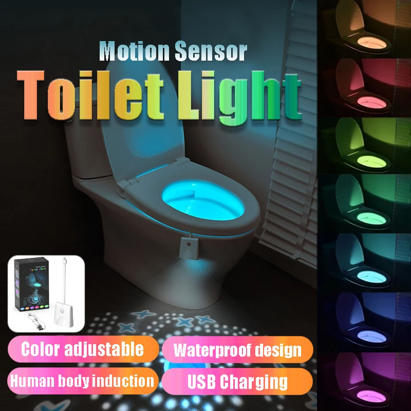 Semme Luce Notte Per WC Con Sensore: 8 Colori LED, Batteria, Rilevamento Movimento Per Bagno - 3