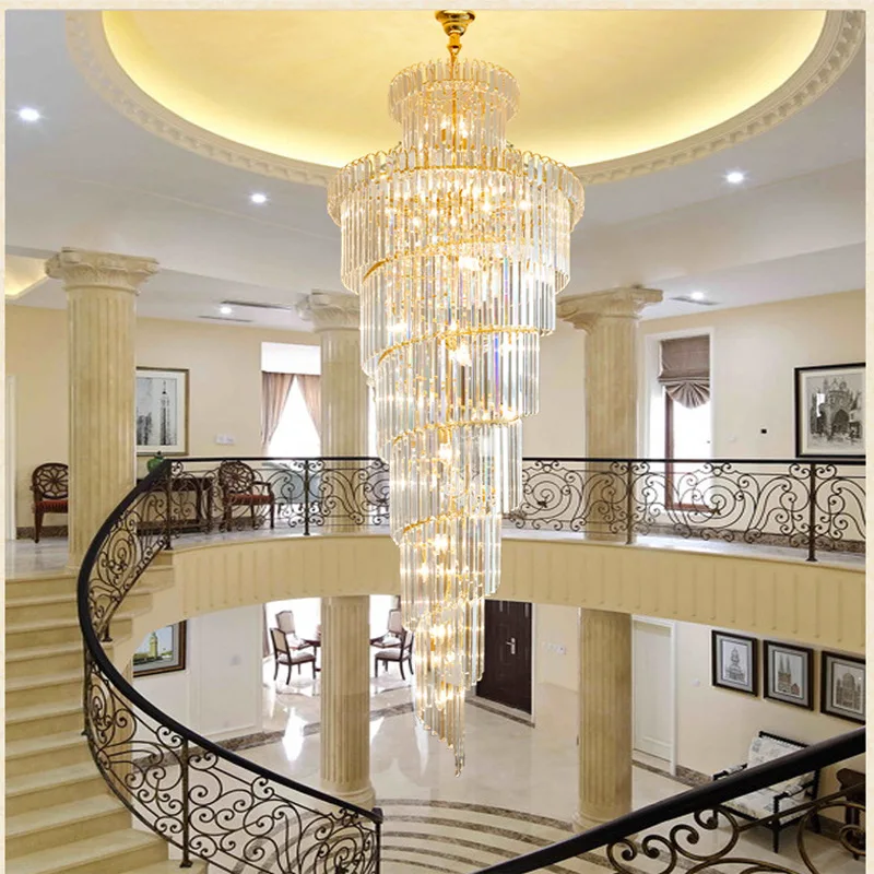 

Crystal chandelier duplex staircase chandelier simple atmosphere Villa Hotel European rotary staircase lamp long Chandelier